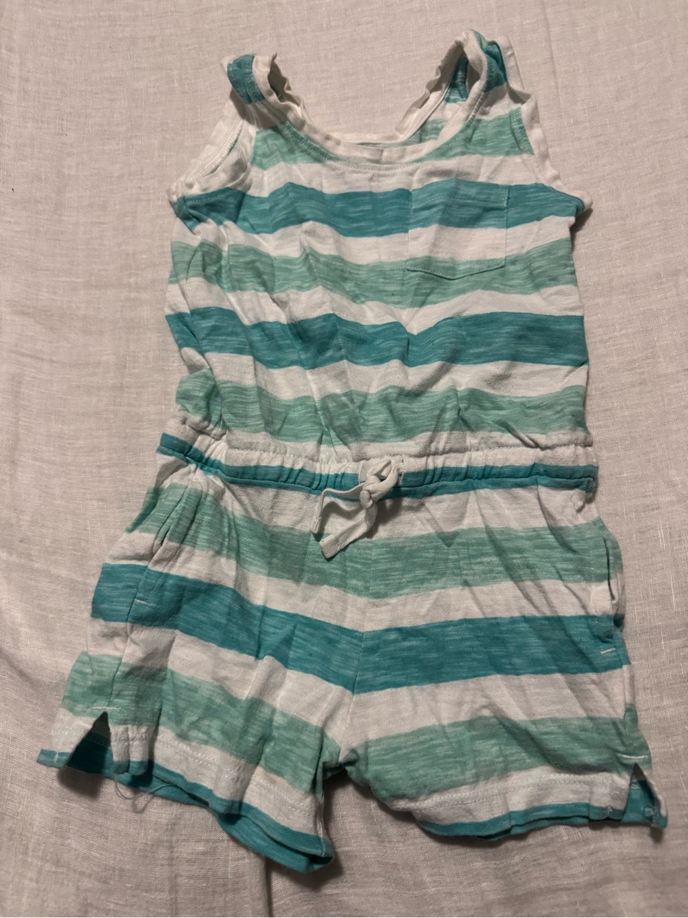 Primary Teal & White Striped Girls' Sleeveless Romper
